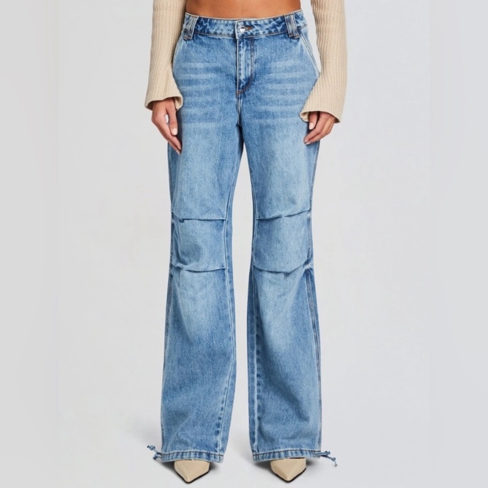 RETROFETE Casey Wide Leg Cargo Jeans Light Wash Denim Size 28